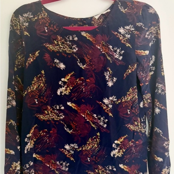 ba&sh 100% Silk Blouse Navy Abstract Print Long Sleeve FR 0 - Picture 3 of 7